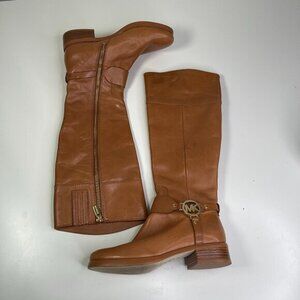 Michael Kors Women's Brown Fulton Harness Leather Riding High Boots Size 5.5M